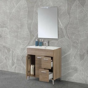 Mobile bagno a terra 80 rovere tropea con top e specchiera LED Martha