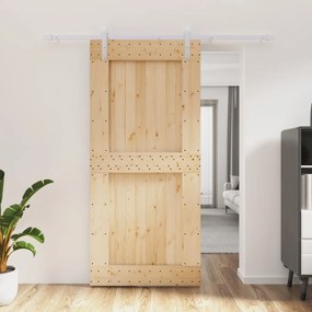 Porta Scorrevole Con Set Hardware 95x210 Cm Legno Massello Pino /