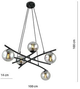 Lampadario Moderno Cadmo Acciaio Nero Grigio 5 Luci E14 Ip20