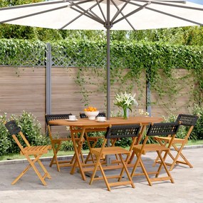 Sedie giardino pieghevoli 6pz nere polyrattan e legno massello