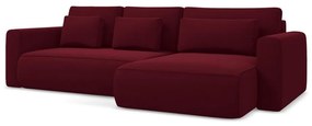 Divano angolare burgundy allungabile/con contenitore (con penisola a destra/con chaise lounge) con rivestimento in velluto Kapua – Makamii