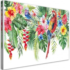 Quadro su tela, Foglie di fiori di pappagalli tropicali