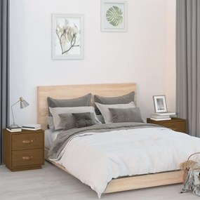 Comodini 2 Pz Ambrati 40x34x45 Cm İn Legno Massello Di Pino /