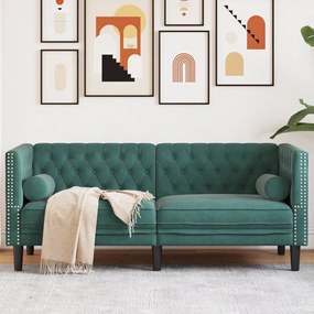 Divano Chesterfield Con Rinforzi 2 Posti Verde Scuro İn Velluto /