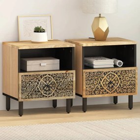 Comodini 2pz 40x33x46 Cm İn Legno Massello Di Mango /