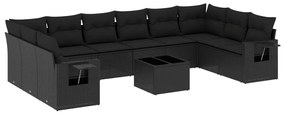 Set divani da giardino 11 pz con cuscini in polyrattan nero