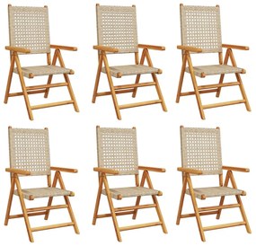 Sedie giardino reclinabili 6pz beige polyrattan legno massello