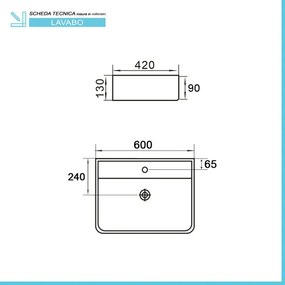Lavabo da appoggio in ceramica rettangolare 60x42 cm bianco lucido