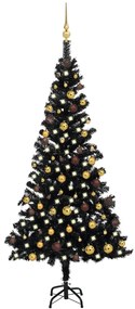 Albero di Natale Preilluminato con Palline Nero in PVC, Albero di Natale Preilluminato con Palline Nero 180 cm PVC