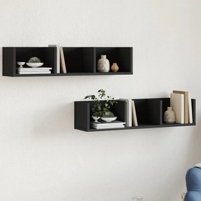 Mobili Parete 2 Pz Neri 75x18x16,5 Cm İn Legno Multistrato /