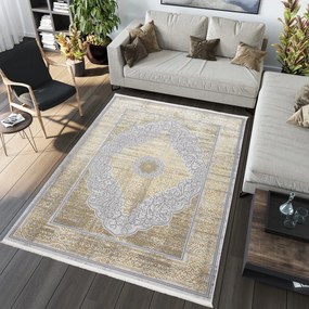 Esclusivo tappeto grigio moderno con motivo orientale dorato Larghezza: 120 cm | Lunghezza: 170 cm