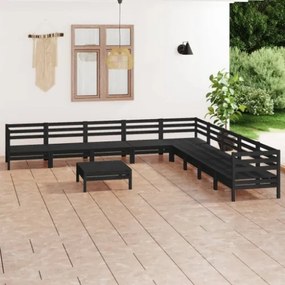 Set Divani da Giardino 10 pz in Legno Massello di Pino Nero