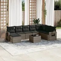 Set Divano da Giardino 9 pz con Cuscini Grigio in Polyrattan 3220569