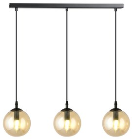 Sospensione Moderna 3 Luci Kali In Acciaio Nero E Sfere In Vetro Ambra
