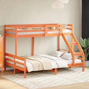 Letto A Castello 90x200/140x200 Cm Marrone Cera Massello Pino /