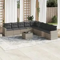 Set Divano Giardino 10 pz con Cuscini Grigio Chiaro Polyrattan 3219092