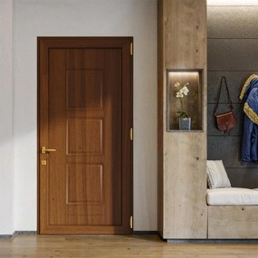 Porta d'ingresso DOLCETTI in PVC pannello bugnato mod.070 L 80 x H 210 cm in PVC rovere dorato, apertura spingere a destra, falso telaio non incluso