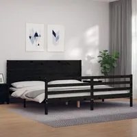 Giroletto con Testiera Nero 200x200 cm in Legno Massello 3194660