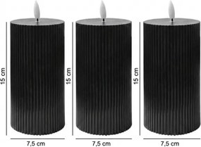 Set da 3 candele LED BRILLO LED/2xAA 15 cm, nere, con telecomando
