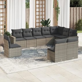 Set divano da giardino 10 pz con cuscini grigio in polyrattan