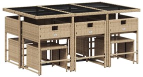 Set pranzo da giardino 11 pz con cuscini beige misto polyrattan