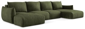 Divano angolare verde allungabile (a U) con rivestimento in ciniglia Leila – Makamii