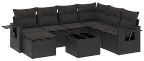 Set divani da giardino con cuscini 8 pz nero in polyrattan