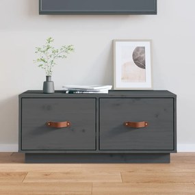 Mobile Porta Tv Grigio 80x34x35 Cm İn Legno Massello Di Pino /