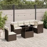 Set Divani da Giardino 7 pz con Cuscini Marrone in Polyrattan 3266623