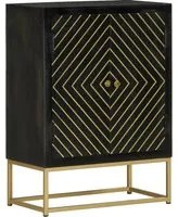 Credenza con 2 Ante Nero e Oro 55x30x75 cm Legno Massello Mango 352042