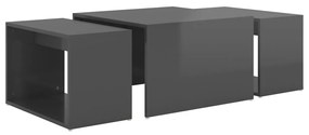 Set 3 tavolini ad incastro grigio lucido 60x60x38 cm truciolato