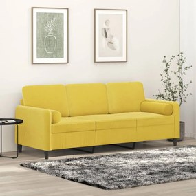 Divano A 3 Posti Con Cuscini Giallo 180 Cm İn Velluto /