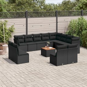 Set divani da giardino 13pz con cuscini nero in polyrattan
