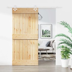 Porta Scorrevole Con Set Hardware 90x210 Cm Legno Massello Pino /