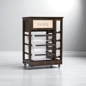 Carrello portafrutta con portapane e portabottiglie Noce