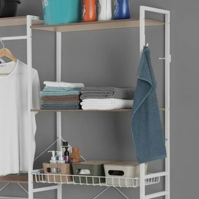 Scaffale sopra lavatrice bianco con ripiani e cestello in kit di montaggio
