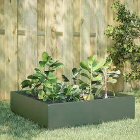 Fioriera Rialzata Giardino Verde Oliva 100x100x25 Cm Acciaio /