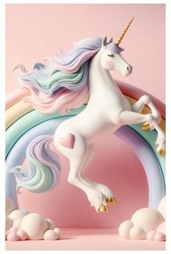 Quadro su tela – Mondo rosa con unicorno e arcobaleno