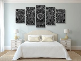 Quadri 5 pezzi – Mandala orientale in bianco e nero