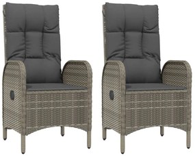 Set da pranzo da giardino 3 pz con cuscini in polyrattan grigio