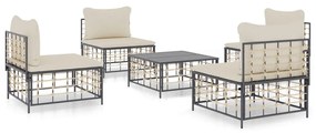 Set Divani da Giardino 5 pz con Cuscini Antracite in Polyrattan