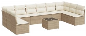 Set divani da giardino 11 pz con cuscini beige in polyrattan