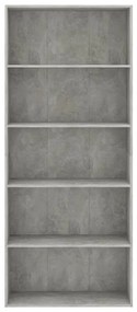 Libreria a 5 ripiani grigio cemento 80x30x189 cm in truciolato