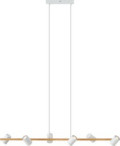 Lampada a sospensione smart in legno con rettangolo bianco a 6 luci con Wifi GU10 - Jeana Straight