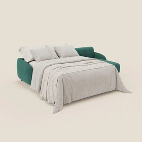 Giglio divano letto angolare con materasso alto 18 cm e penisola contenitore in morbido bouclé impermeabile T07 verde