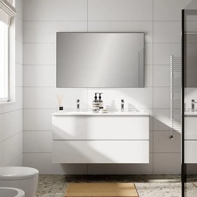 Mobile bagno con lavabo Step L120 x H60 x P46 cm, bianco opaco in mdf 2 cassetti per doppia vasca