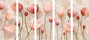 Quadri 5 pezzi – Tulipani rosa antico