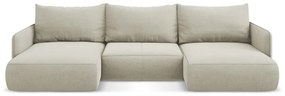 Divano angolare color crema allungabile/con contenitore Nanea – Makamii
