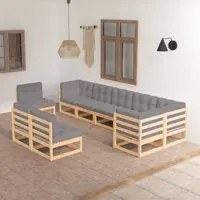 Set Divani da Giardino 9 pz con Cuscini Legno Massello di Pino 3076684