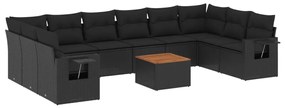 Set Divani da Giardino 11 pz con Cuscini in Polyrattan Nero